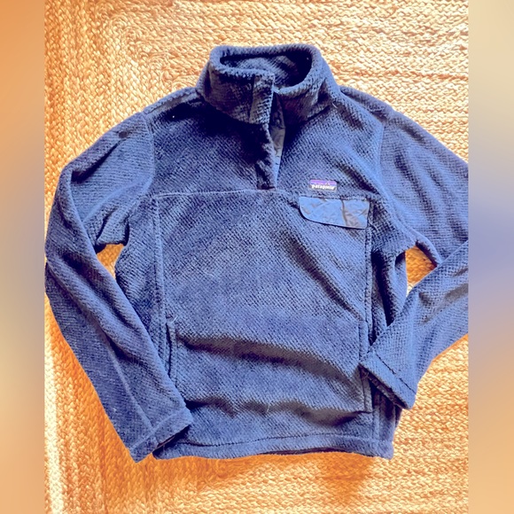 PATAGONIA women’s synchilla navy blue snap 1/4 pullover fleece size large - Picture 1 of 3